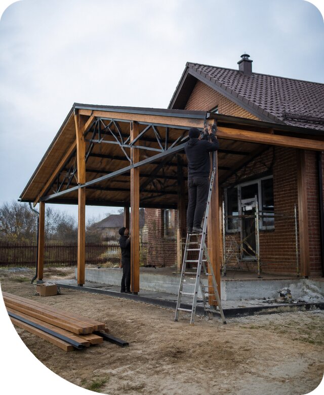 Пристройка навеса к дому и участку в Озёрске под ключ